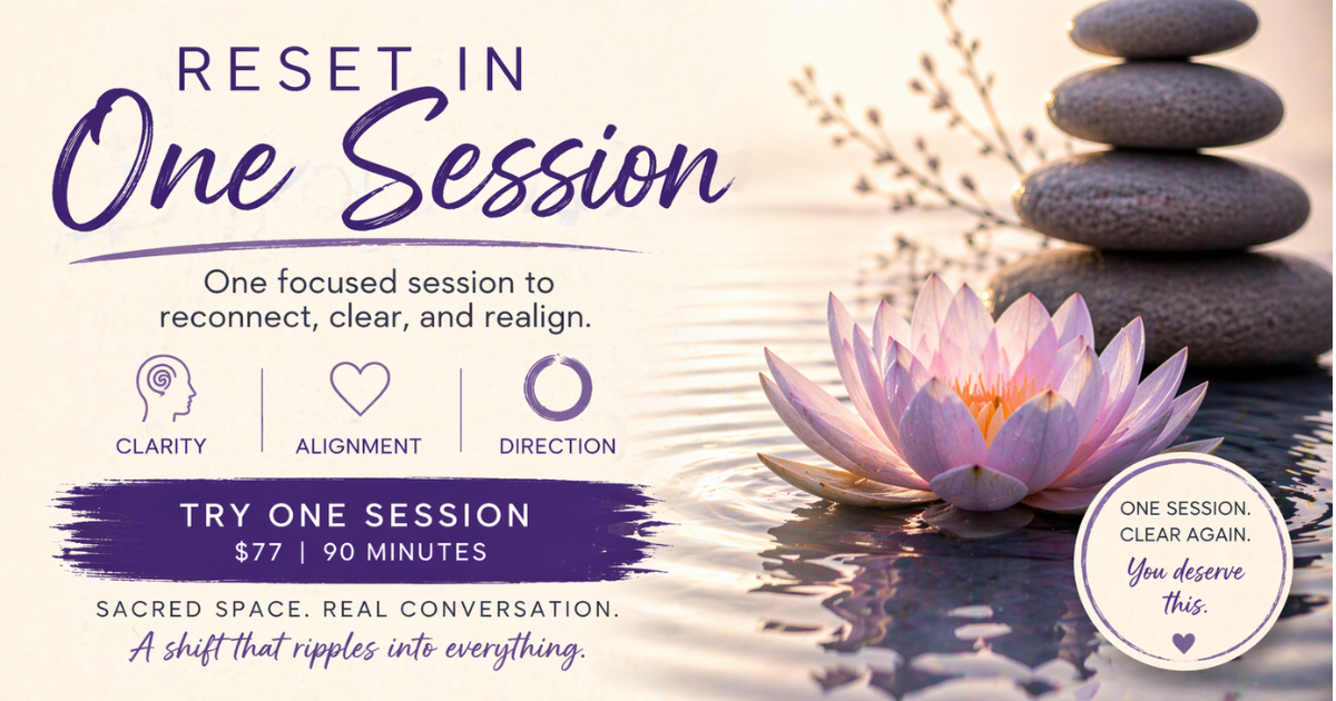 Try ONE wellness session with a pink lotus flower and stones on a blurred background.